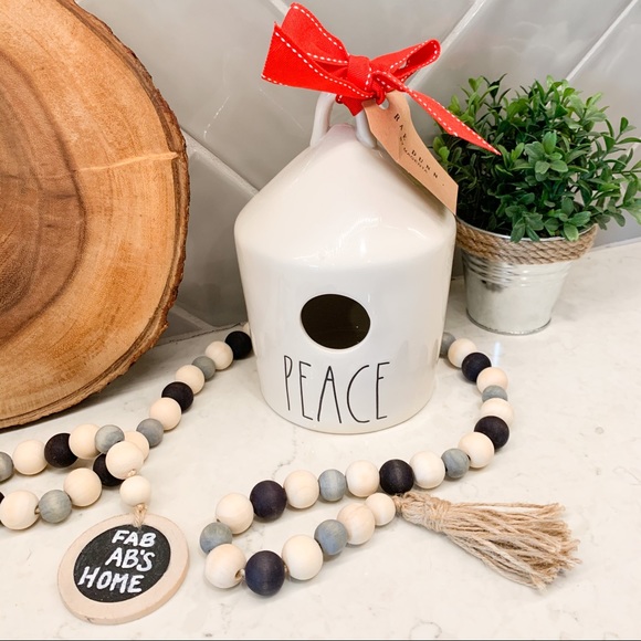 Rae Dunn Other - Rae Dunn PEACE Round Birdhouse with Red Ribbon Rae Dunn Other - Rae Dunn PEACE Round Birdhouse with Red Ribbon